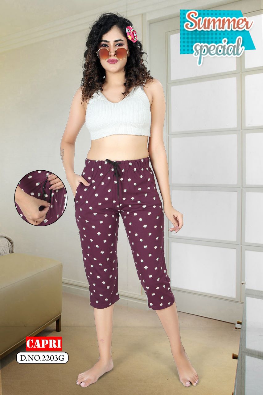 Summer Special Capri 2203 Night Wear Wholesale Pant Catalog
